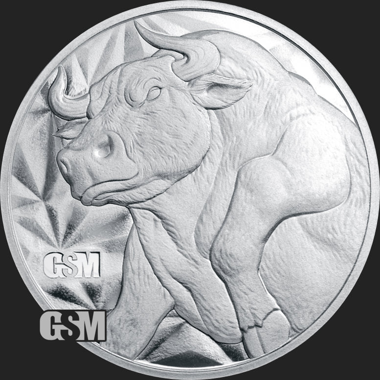 Pure Silver .999 Bullion - Bull & Bear wall street - 1 oz round coin