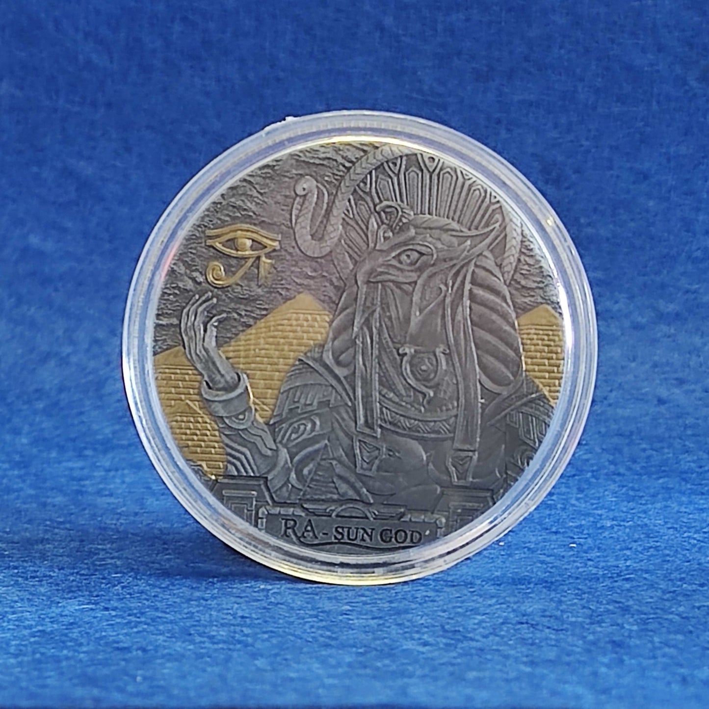 Coin RA god of sun ancient Egyptian myth - Eye of Horus with prestigious case