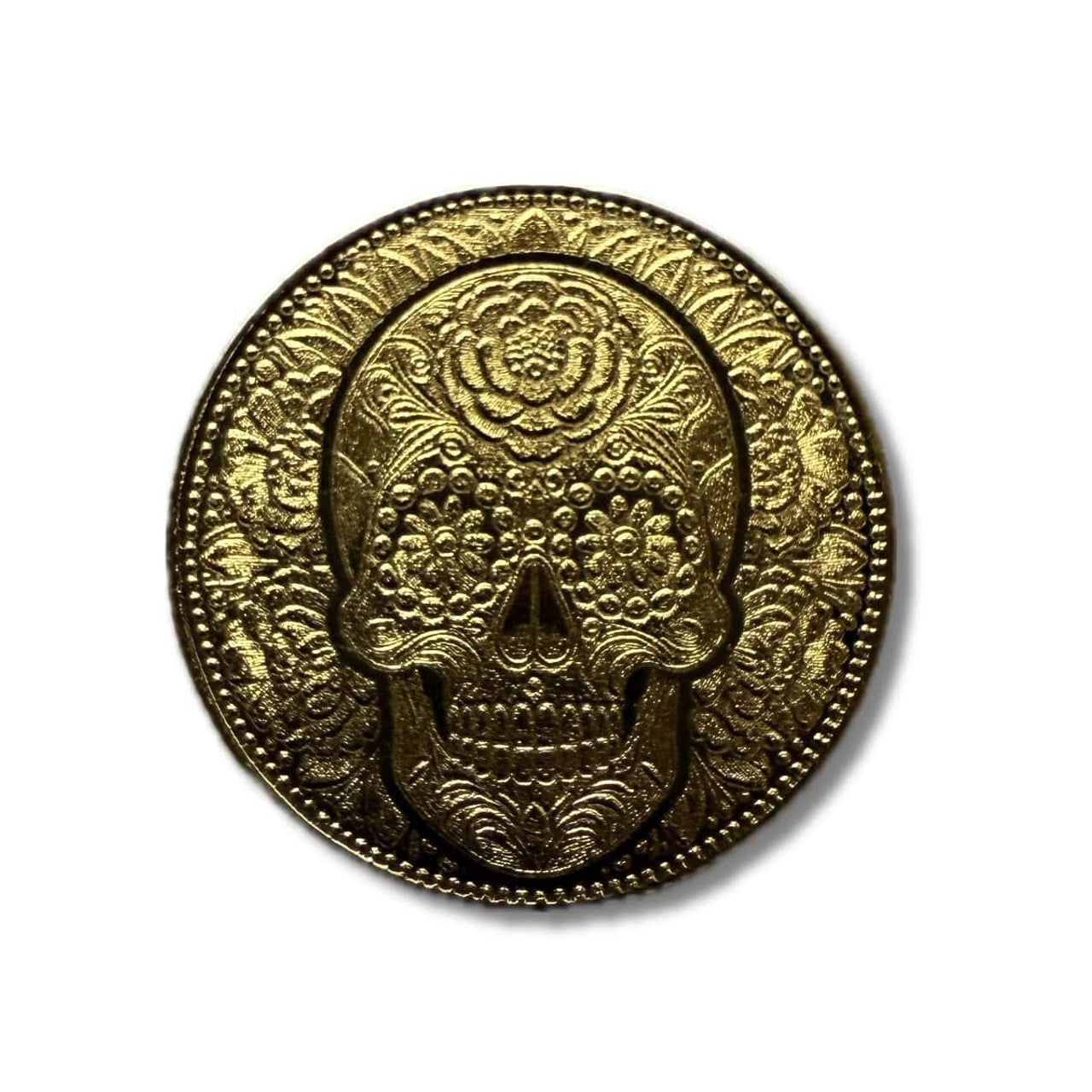 Pure GOLD .999 - Day of the Dead Rose Skull 1/200 oz round coin Día de Muertos