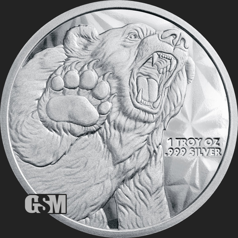 Pure Silver .999 Bullion - Bull & Bear wall street - 1 oz round coin
