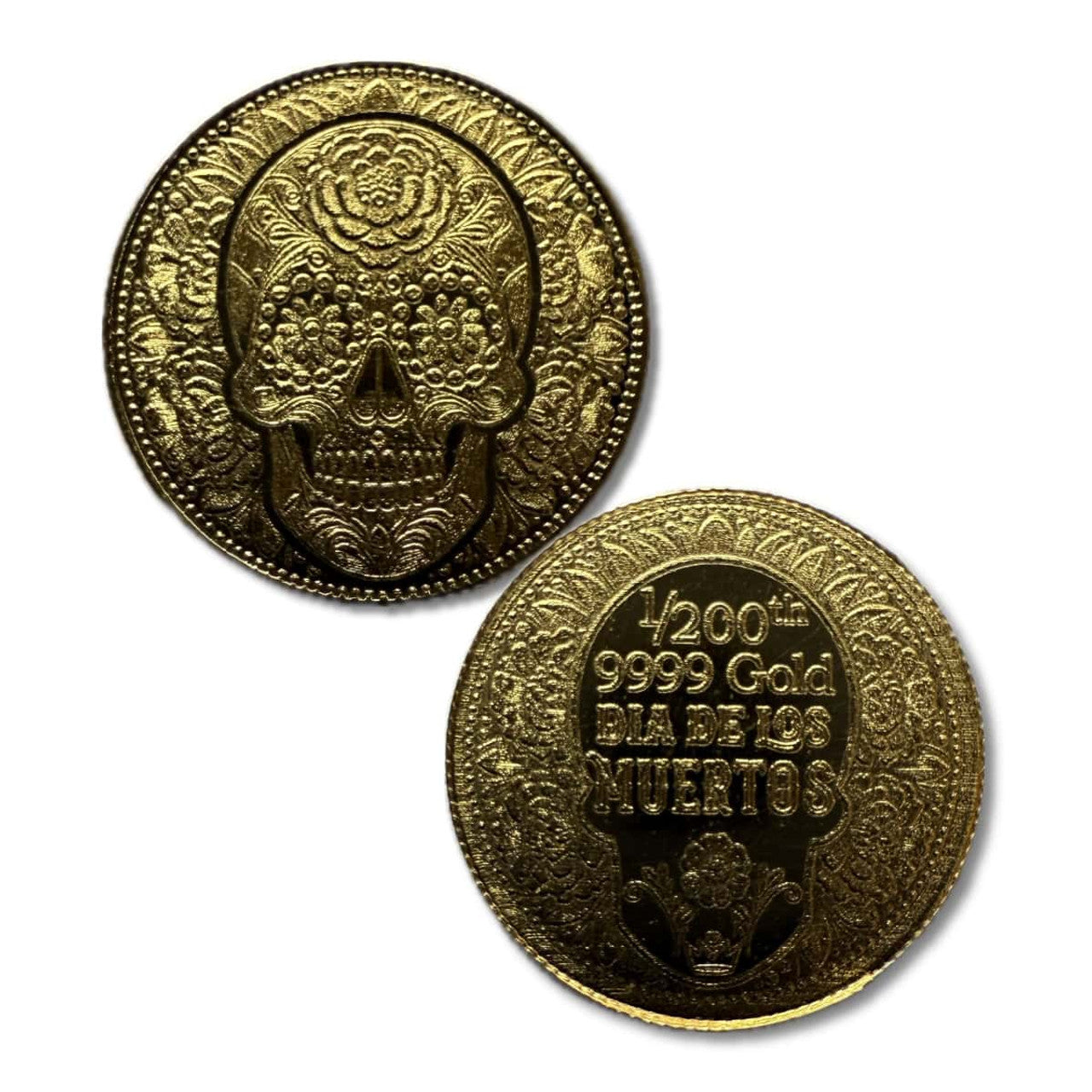 Pure GOLD .999 - Day of the Dead Rose Skull 1/200 oz round coin Día de Muertos