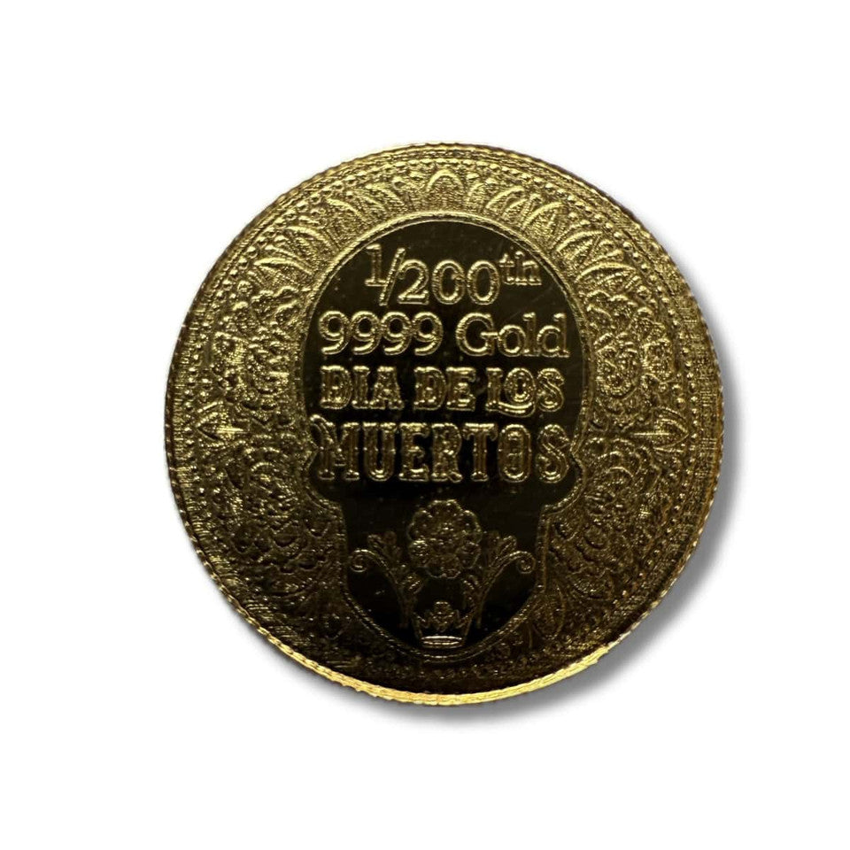 Pure GOLD .999 - Day of the Dead Rose Skull 1/200 oz round coin Día de Muertos