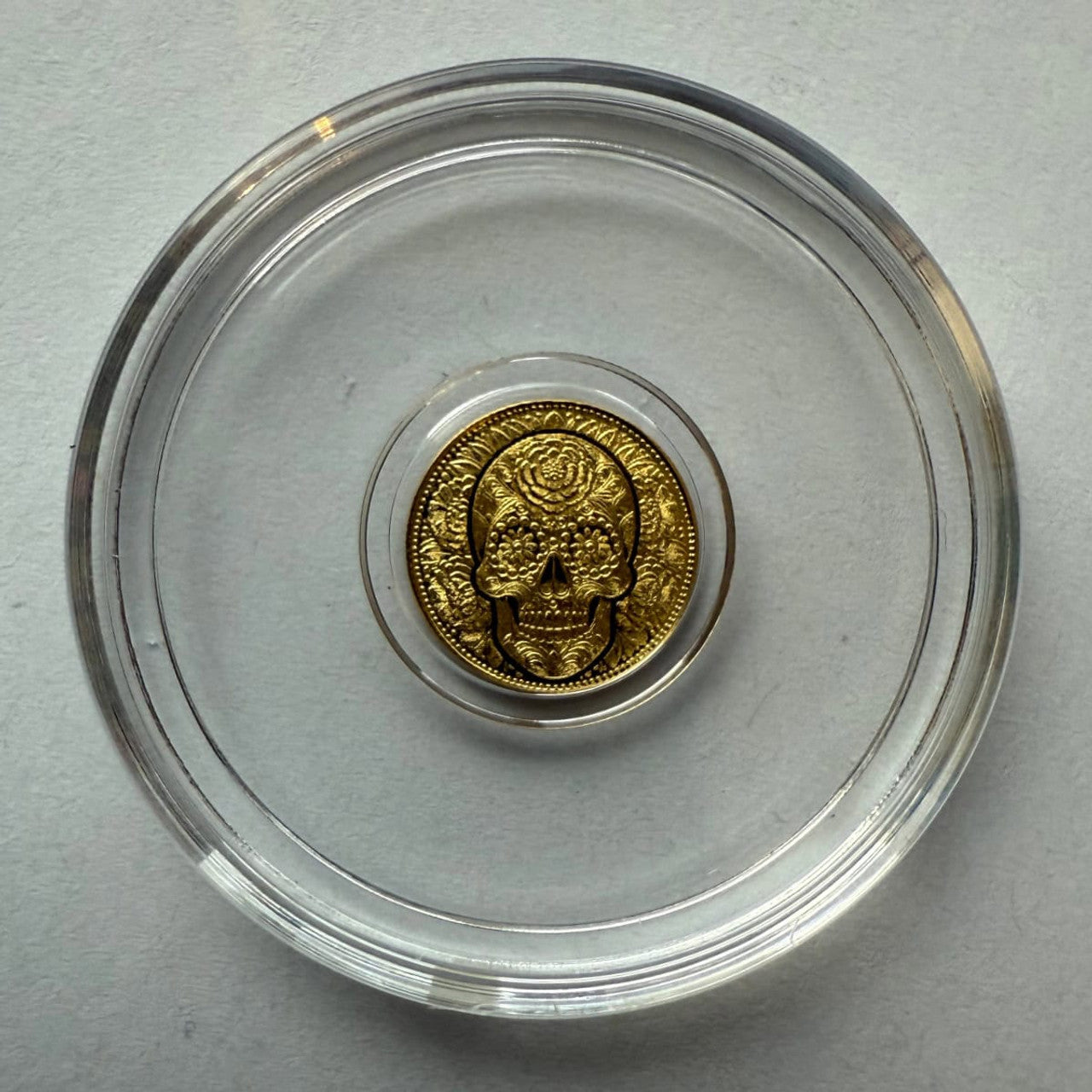 Pure GOLD .999 - Day of the Dead Rose Skull 1/200 oz round coin Día de Muertos