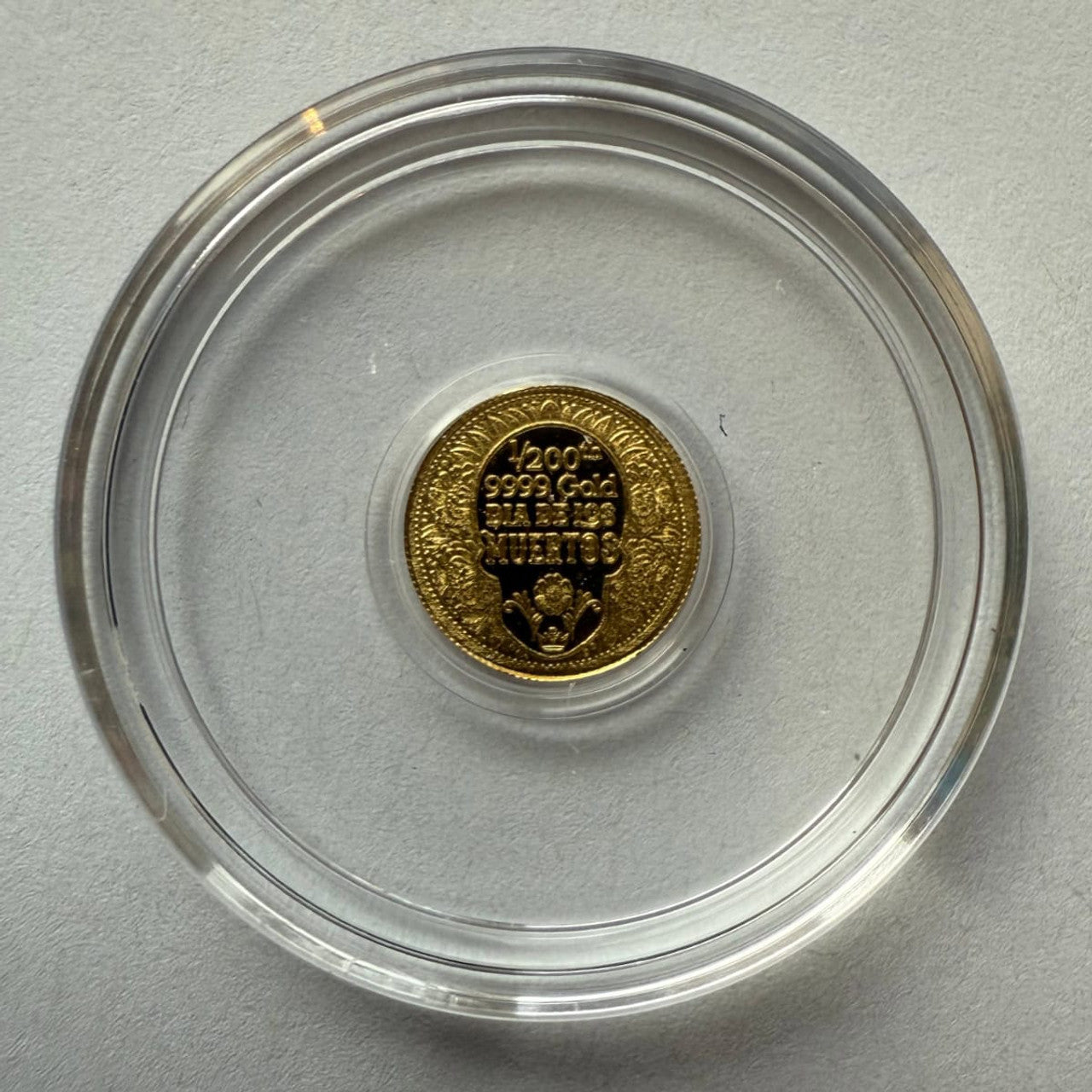 Pure GOLD .999 - Day of the Dead Rose Skull 1/200 oz round coin Día de Muertos