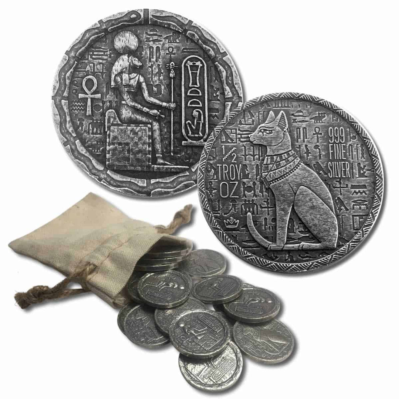 Pure Silver .999 Bullion - Egyptian Cat Goddess Bastet - 1/2 oz round coin