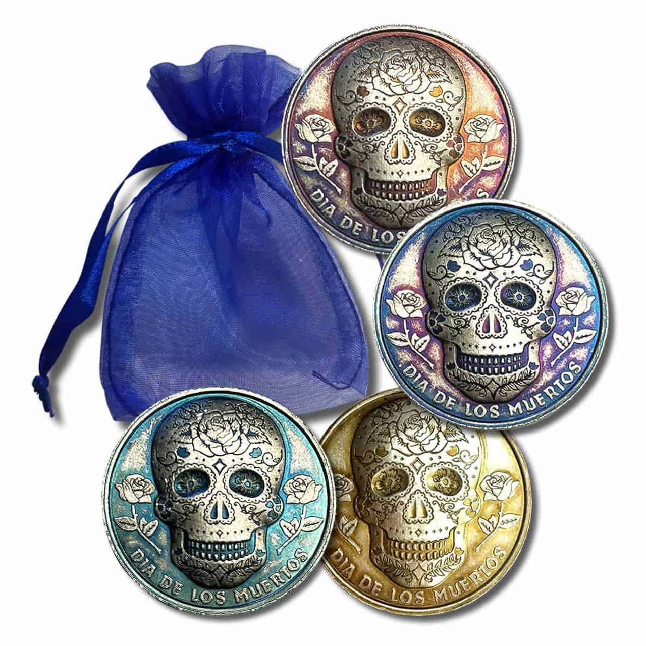 Pure Silver .999 Bullion - Dia de Los Muertos Sugar Skull - 1/2 oz round coin