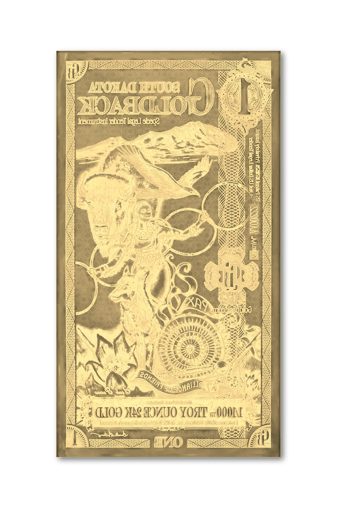 Pure GOLD .999 24K - South Dakota Goldback - 1/1000 oz - BU NOTE BILL