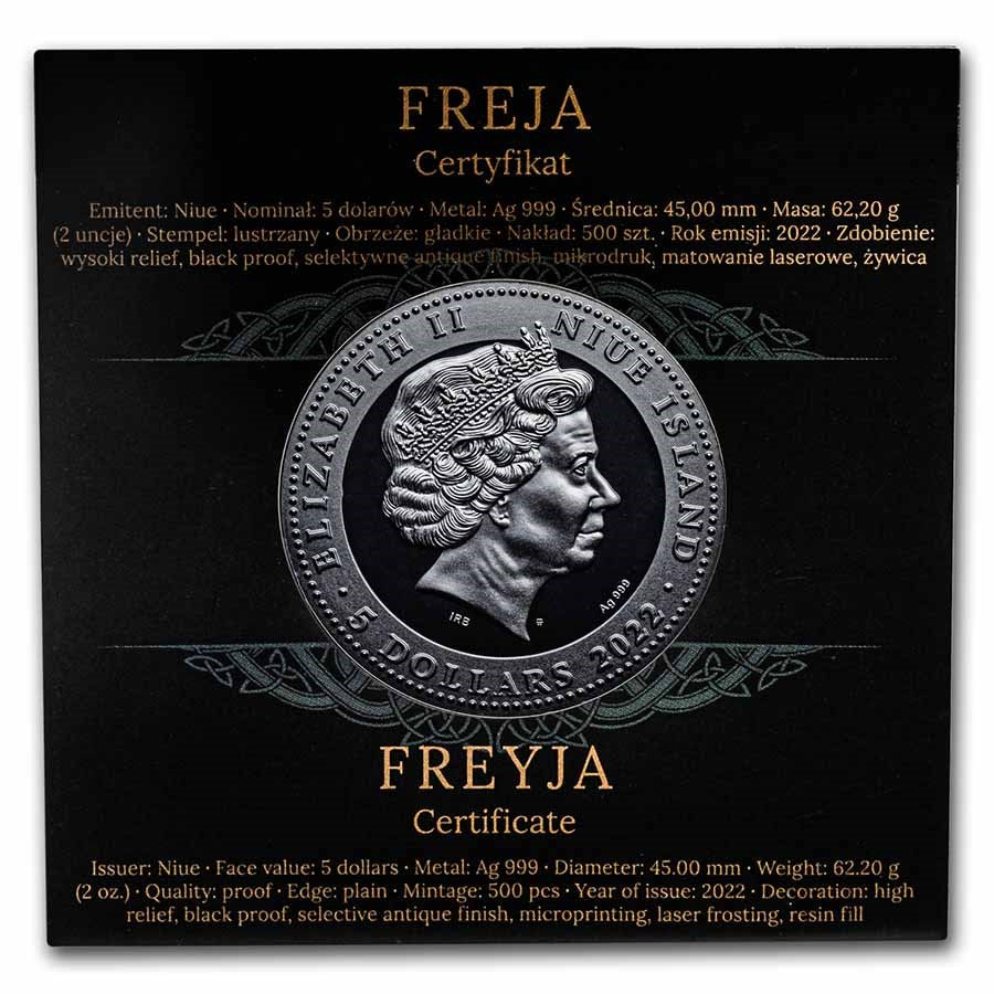 Pure Silver .999 proof - Antique Goddesses of Love Freyja - 2 oz round coin