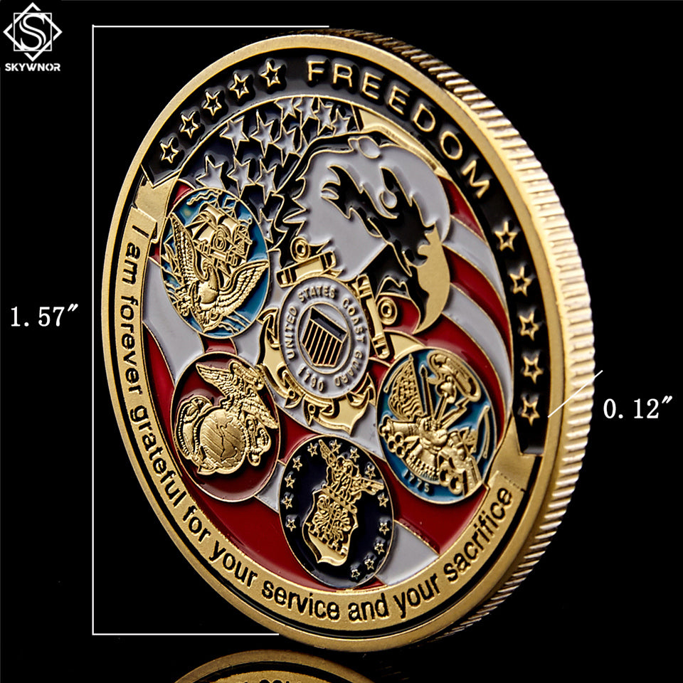 Coin USA Navy USAF USMC Army Coast Guard Freedom Eagle gold plate