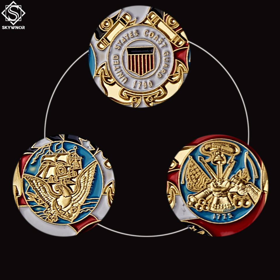 Coin USA Navy USAF USMC Army Coast Guard Freedom Eagle gold plate