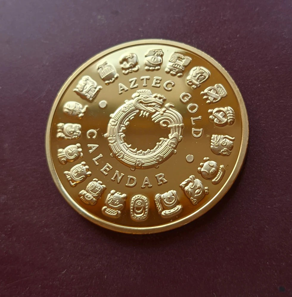 Coin Mexico Mayan Aztec Calendar Alloy Souvenir Gold Plate with prestigious case