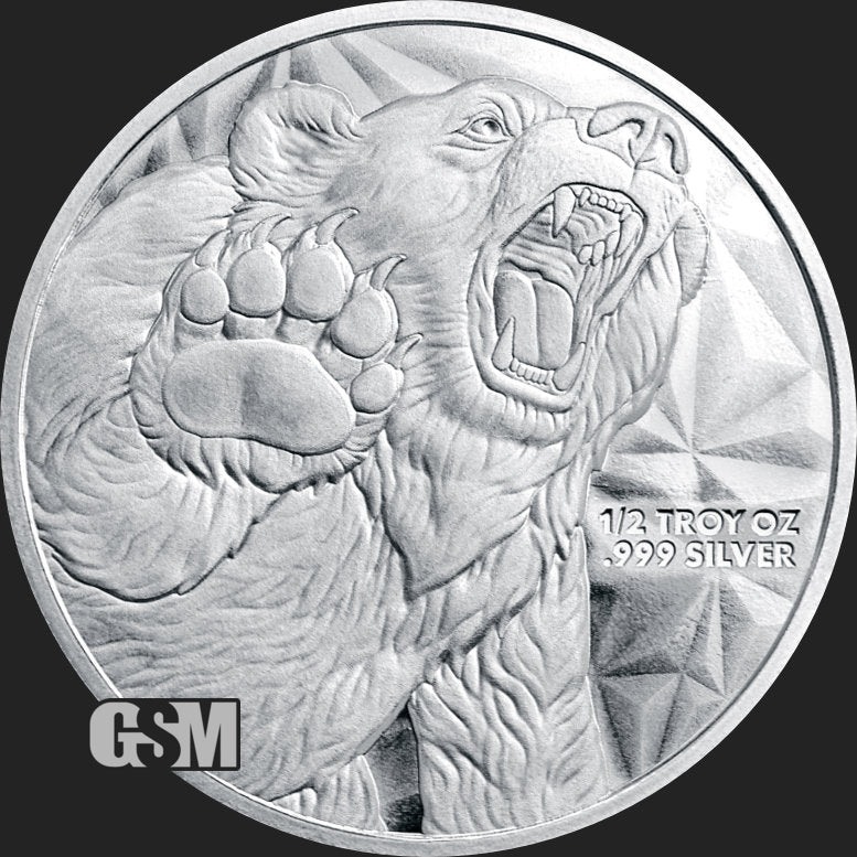 Pure Silver .999 Bullion - Bull & Bear wall street - 1/2 oz round coin