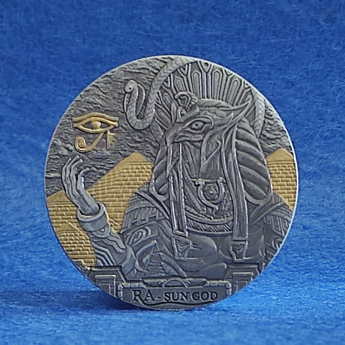 Coin RA god of sun ancient Egyptian myth - Eye of Horus with prestigious case