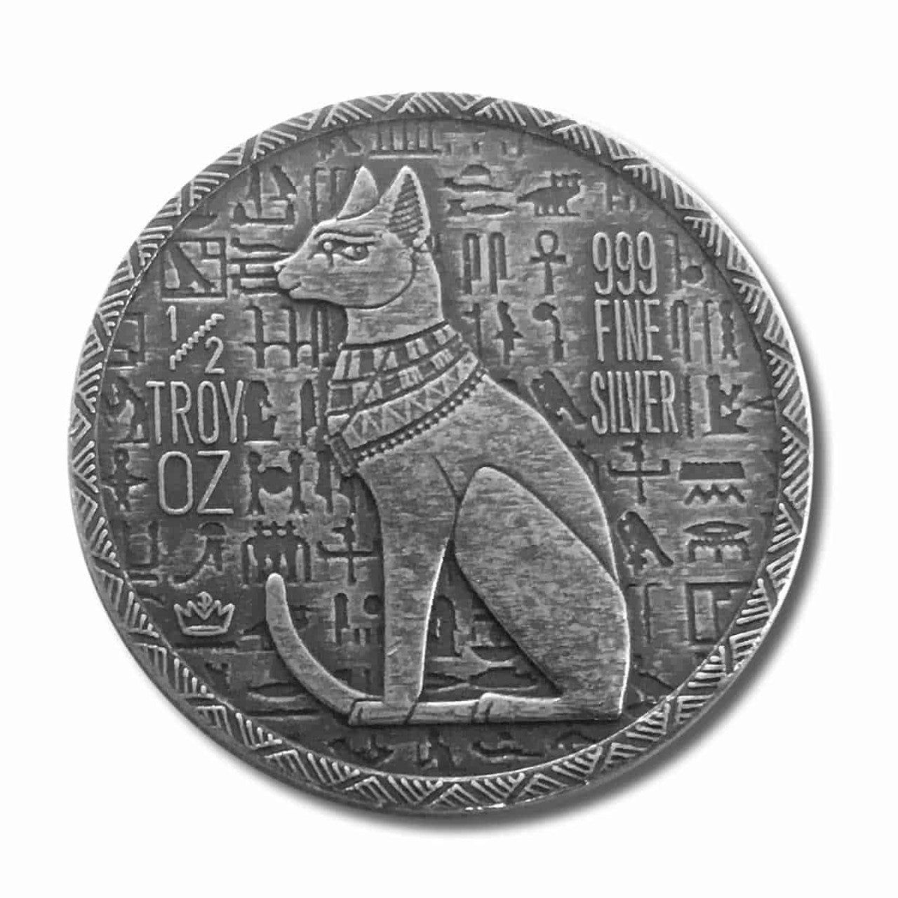 Pure Silver .999 Bullion - Egyptian Cat Goddess Bastet - 1/2 oz round coin