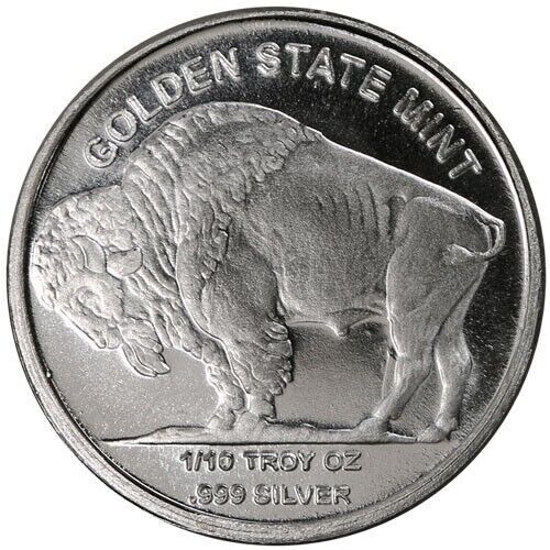 Pure Silver .999 Bullion - buffalo LIBERTY - tenth 1/10 oz round coin