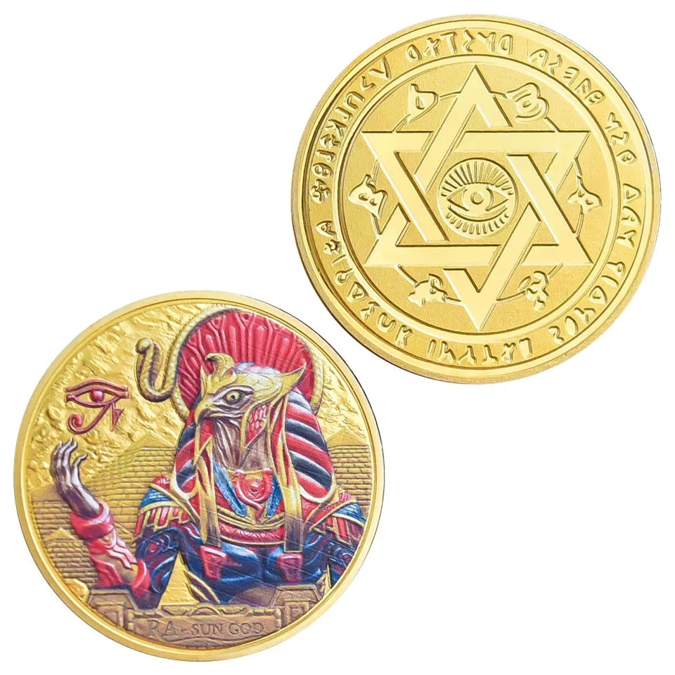 Coin RA god of sun ancient Egyptian myth Eye of Horus with prestigious case