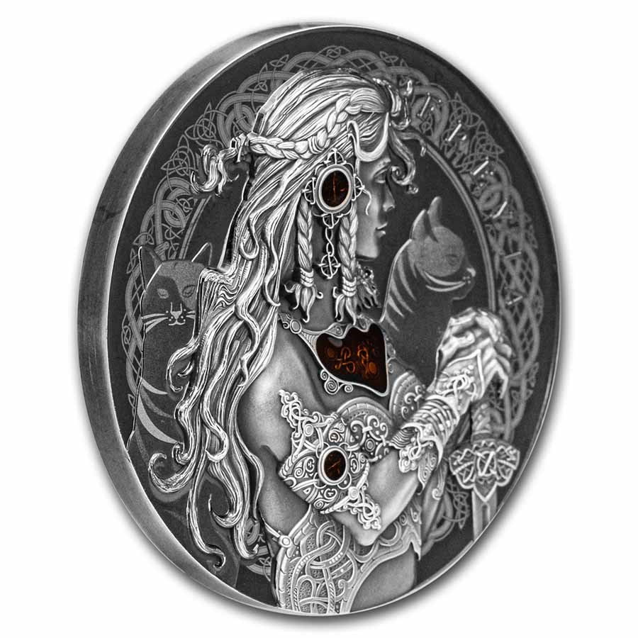 Pure Silver .999 proof - Antique Goddesses of Love Freyja - 2 oz round coin