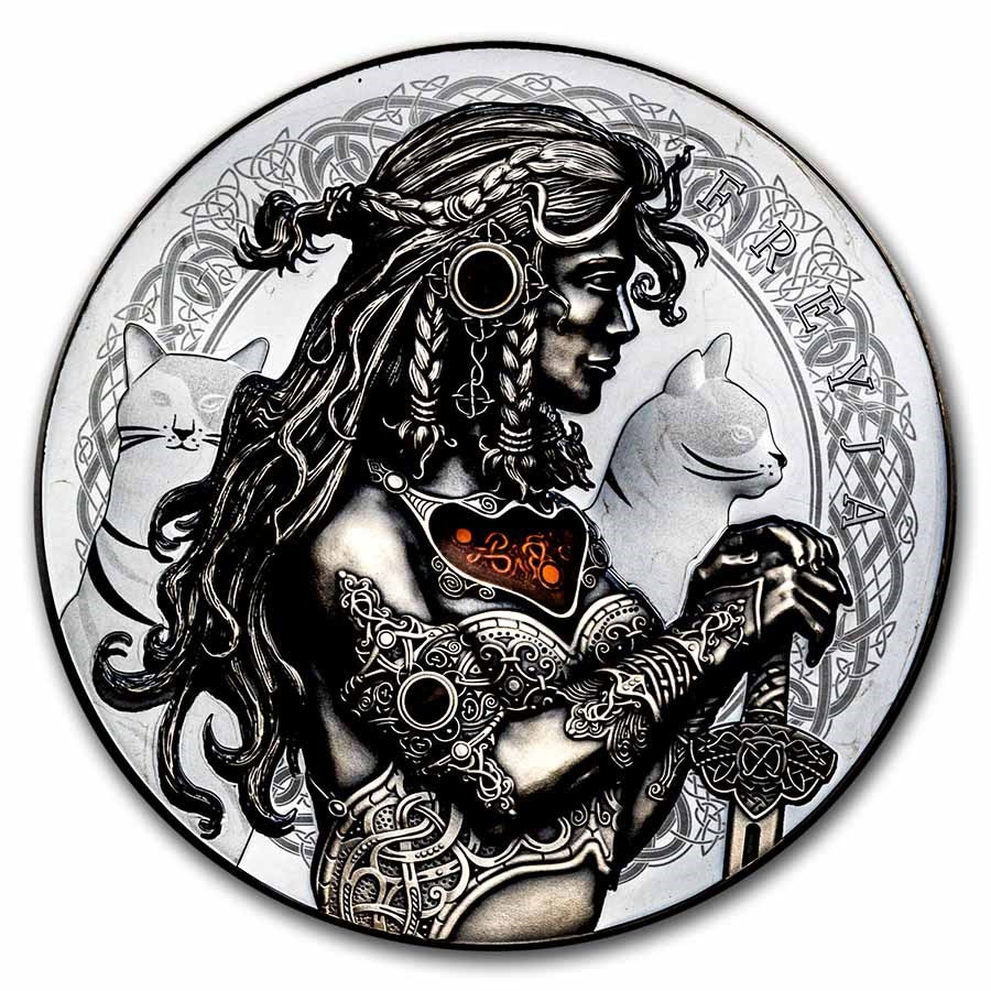 Pure Silver .999 proof - Antique Goddesses of Love Freyja - 2 oz round coin