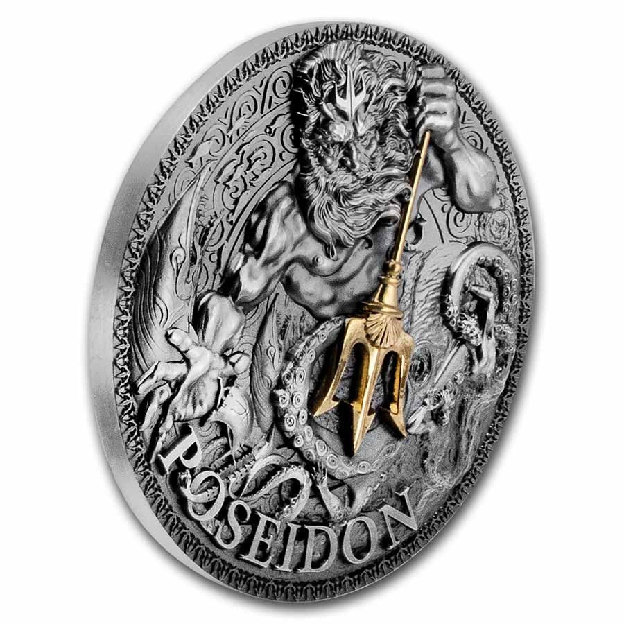 Pure Silver .999 Bullion - Greek Mythology Poseidon- 3 oz round coin