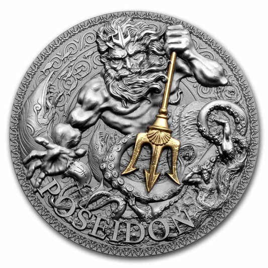Pure Silver .999 Bullion - Greek Mythology Poseidon- 3 oz round coin