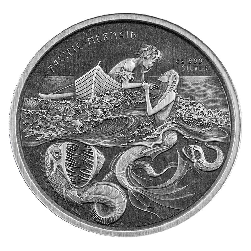 Pure Silver .999 Bullion - Mermaid Antique- 1 oz round coin