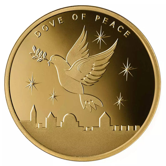 Pure gold .999 Bullion - Dove of Peace flight over Jerusalem walls 1 oz coin