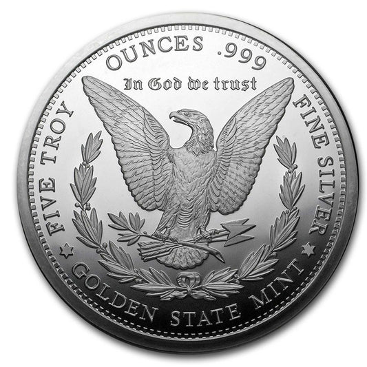 Pure Silver .999 Bullion - Morgan Dollar - 5 oz round coin