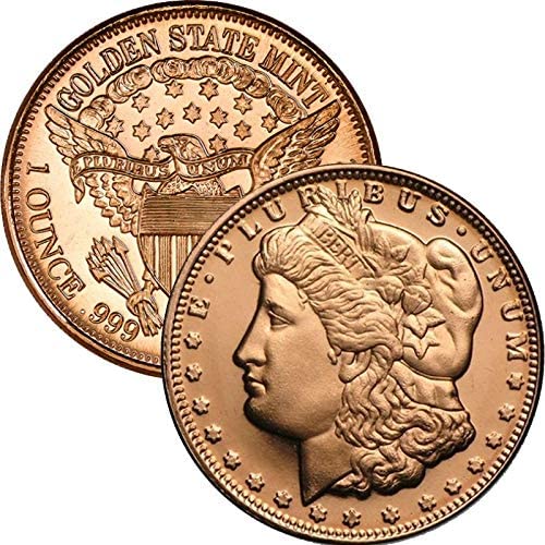 Pure Copper .999 Bullion - Morgan dollar Round 1oz coin - free protective capsule