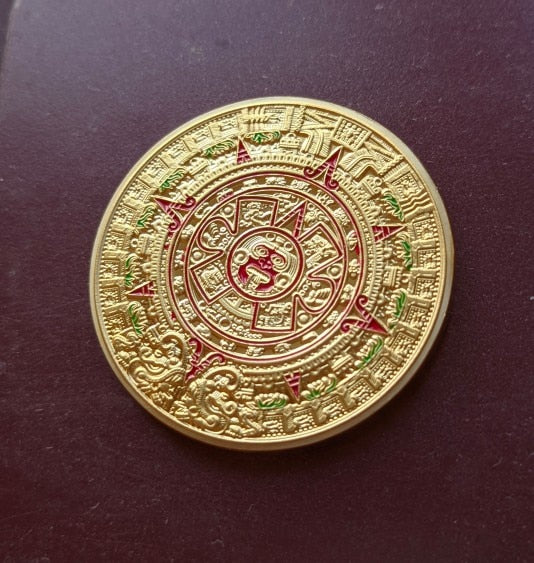 Coin Mexico Mayan Aztec Calendar Alloy Souvenir Gold Plate with prestigious case