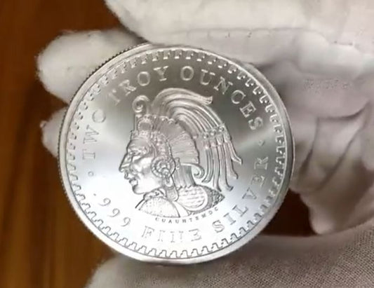 Pure Silver .999 Bullion - Mexico Mayan Aztec Calendar - 2 oz round coin