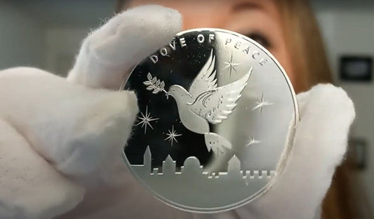Pure Silver .999 Bullion - Dove of Peace flight over Jerusalem walls 1 oz coin