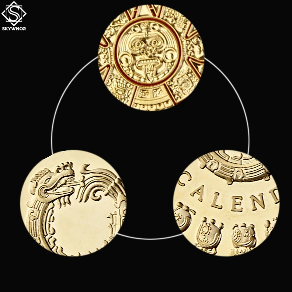 Coin Mexico Mayan Aztec Calendar Alloy Souvenir Gold Plate with prestigious case