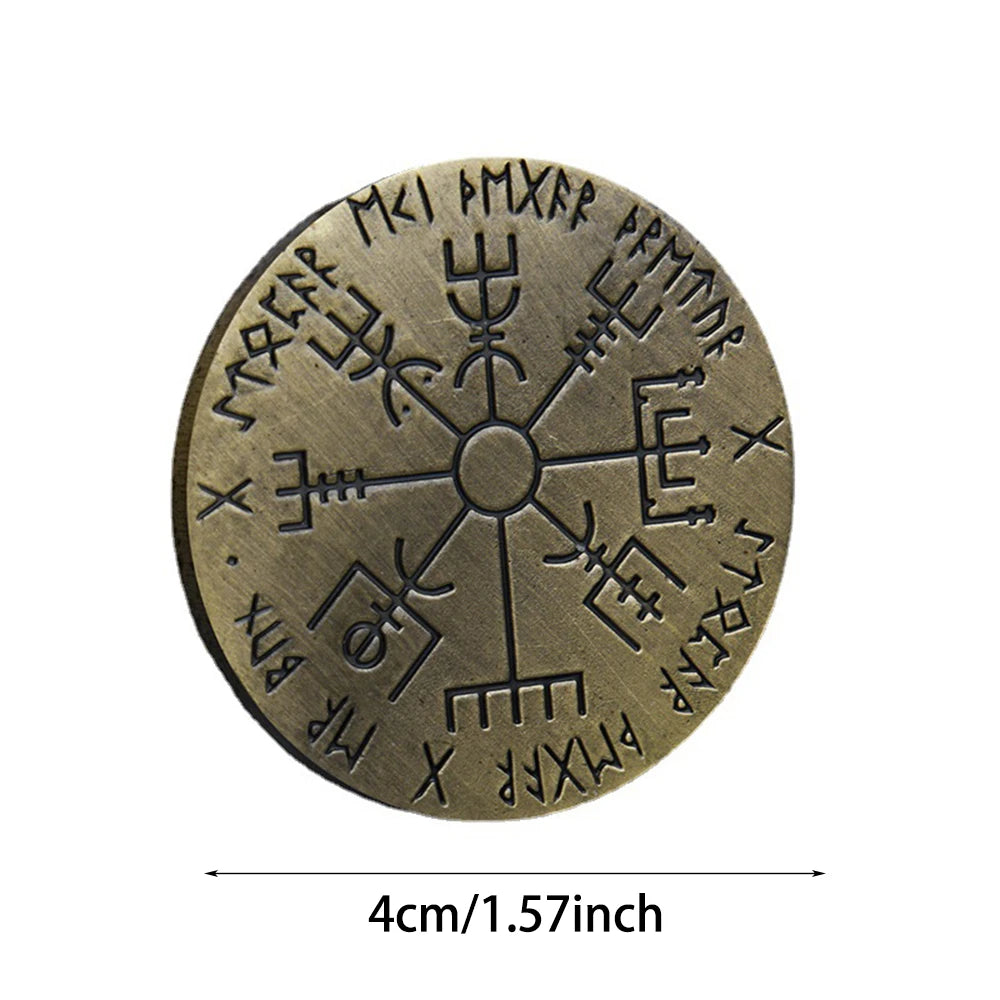 Nordic Viking Coin Vegvisir Guidepost Compass with prestigious case