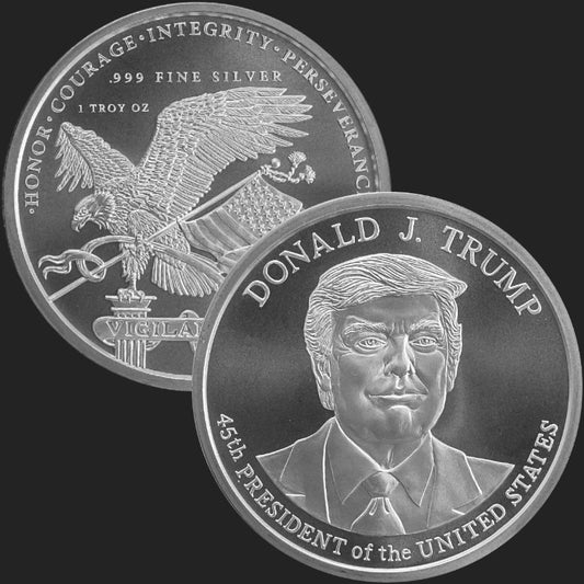 Pure Silver .999 Bullion - 45th President Donald J Trump - 1 oz round coin