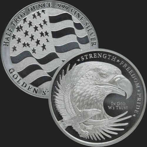 Pure Silver .999 Bullion - double eagle Strength Freedom pride 1/2 oz round coin