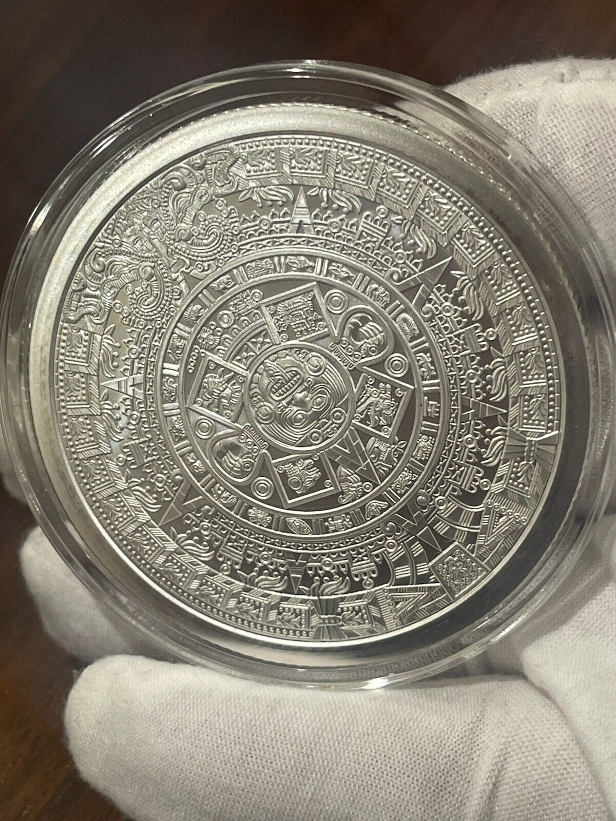 Pure Silver .999 Bullion - Mexico Mayan Aztec Calendar - 5 oz round coin - comes with capsule