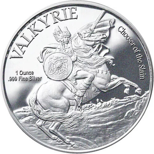 Pure Silver .999 Bullion - Norse God " God Of Thunder" valkyrie horse- 1 oz round coin